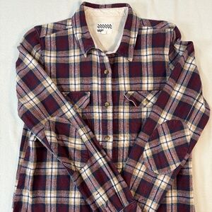 Vans Plaid Flannel Button-Up Shirt – Burgundy & Cream | Size L